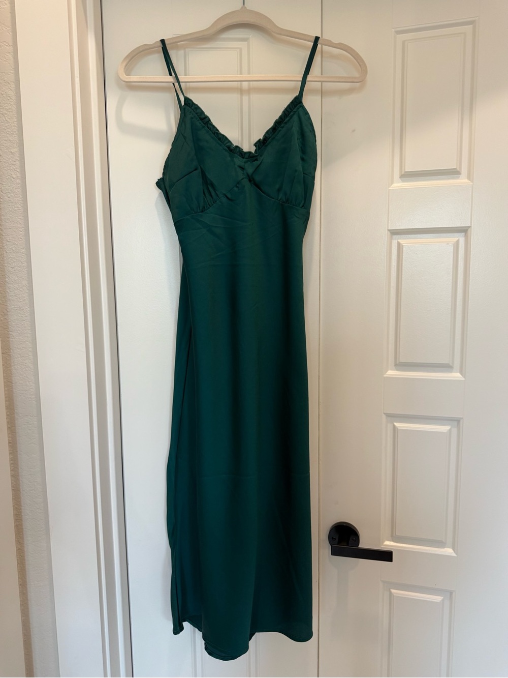 Green satin maxi dress